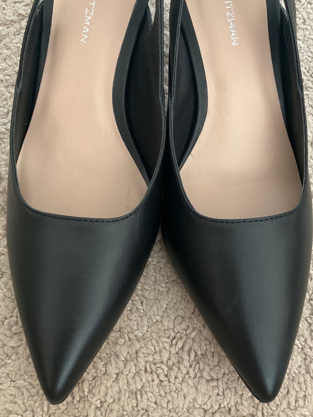 Stuart Weitzman Black Leather Pointed-Toe Slingback Pump - Picture 6 of 8